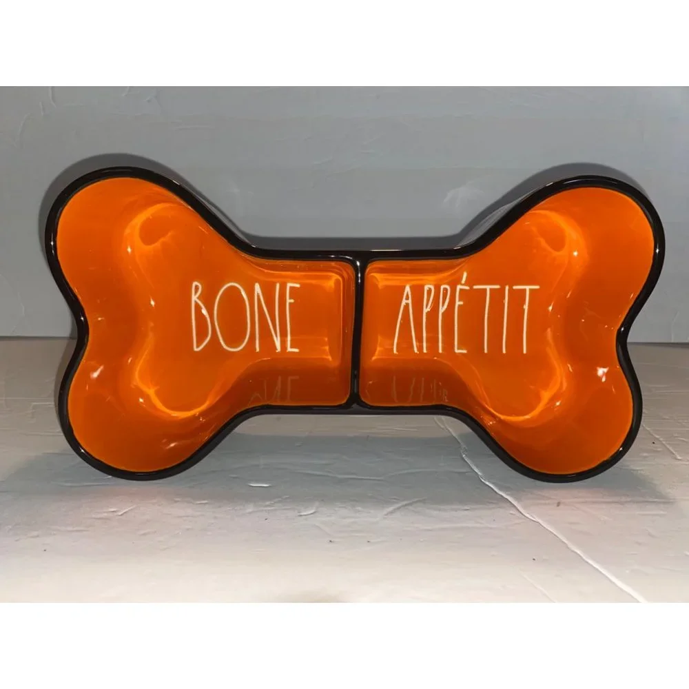 New in Box Rae Dunn Bone Appetit Dog Dish Bone Serving Bowl Halloween Party